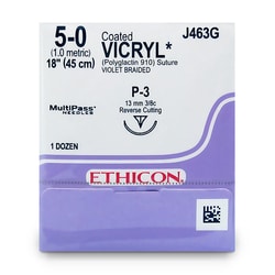 Med Vet International Ethicon Vicryl Suture, Size 5-0, P-3, 18"", Violet,