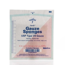 Med Vet International Cotton Woven Gauze Sponges, 4x4in, 8ply, 2/pkg (box of 50 pkg)