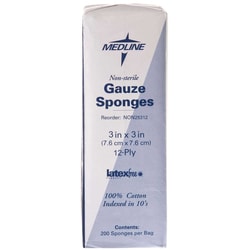 Med Vet International Non-Sterile Gauze Sponges, 3x3, 12-ply, Quantity: