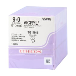 Med Vet International Ethicon Vicryl Suture, Size 9-0, TG140-8, 12in, 12/Box,