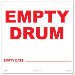 HCL Labels Empty Drum With Date Emptied Label - 6" x 6" Adhesive Vinyl