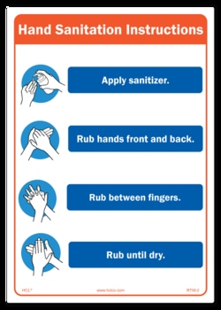 HCL Labels Hand Sanitation Instruction Label - 7” x 10” Vinyl Label w/