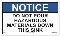 HCL Labels Notice - Do Not Pour Hazardous Materials Down This Sink - 3"