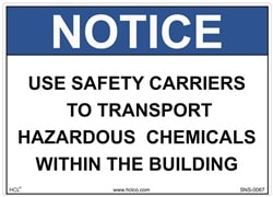 HCL Labels&nbsp;Notice - Use Safety Carrier To Transport Chemicals Within Buildings - 5
