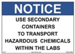 HCL Labels Notice - Use Secondary Container To Transport Chemicals Within