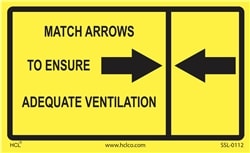 HCL Labels Match Arrows To Ensure Adequate Ventilation - 3.5"""" x 5""""
