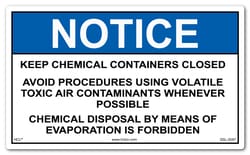 HCL Labels Notice - Keep Chemical Containers Closed - 3" x 5" Adhesive
