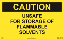 HCL Labels Caution - Unsafe For Storage Of Flammable Solvents - 3" x 5"