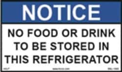 HCL Labels Notice - No Food or Drink To Be Stored In This Refrigerator
