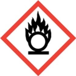 HCL Labels Oxidizer - Flame Over Circle Pictogram GHS Symbol - 4" x 4"