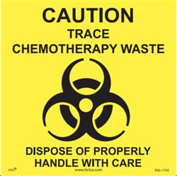 HCL Labels Caution - Trace Chemotherapy Waste - 2" x 2" Adhesive Vinyl