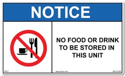 HCL Labels No Food Or Drink To Be Stored In This Unit - 3" x 5" Adhesive