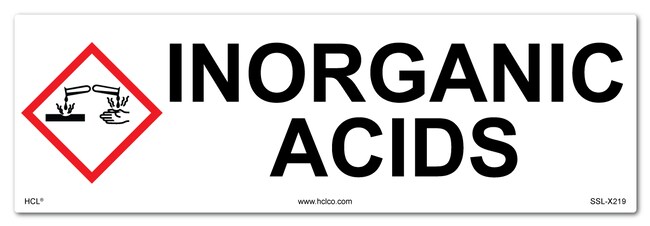 HCL Labels Inorganic Acids - Cabinet or Secondary Containment Sign - 3. ...