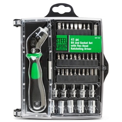 Accuflow Systems 41 pc Bit and Socket Set with Flex Head Ratcheting Driver,