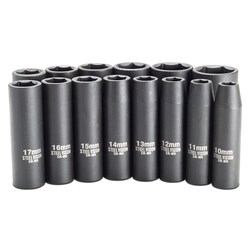 Accuflow Systems 14 pc 1/2 in Dr. Metric Impact Deep Socket Set, Quantity: