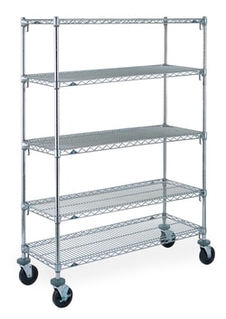 Accuflow Systems 5 shelf wire caster cart with 2 swivel and 2 break casters,