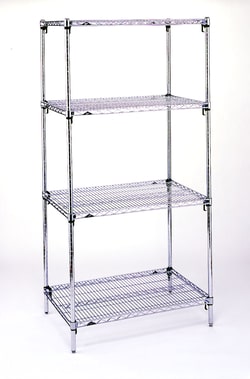 Accuflow Systems 4 shelf stationary wire shelving unit, Chrome, 24"W X