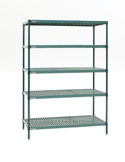Accuflow Systems 5 shelf stationary shelving unit with removable polymer shelf mats, Metroseal 3 with Microban, 21