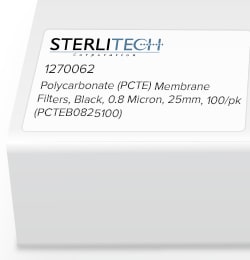 Sterlitech Corporation Polycarbonate (PCTE) Membrane Filters, Black, 0.8 Micron, 25mm, 100/pk