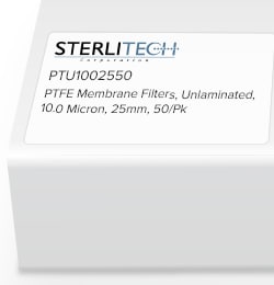 Sterlitech Corporation PTFE Unlaminated Membrane Filters, 10.0 Micron, 25mm, 50/Pk