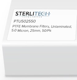 Sterlitech Corporation PTFE Unlaminated Membrane Filters, 5.0 Micron, 25mm, 50/Pk