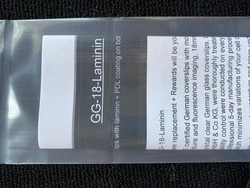 Neuvitro&nbsp;Laminin coated sterile German glass coverslips for cell culture, 18mm dia #1 thick 60/pk, ready to use in cell culture.