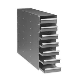Eppendorf 3P Upright freezer rack: CryoCube F740 series (3-compartment), Innova U360, U535, 28 boxes per rack, 2 in/53 mm, drawer, aluminum