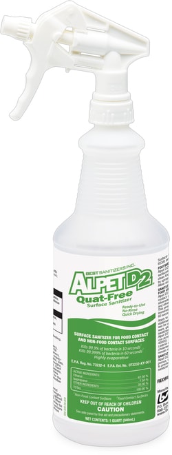 BEST SANITIZERS Alpet D2 Quat-Free Surface Sanitizer, Quart, Quantity: