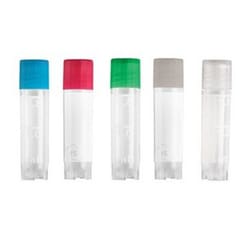 Biotang Inc True North* Cryogenic Vials, 50/bag, 500/cs, sterile, 2.0mL with assorted-color lids. Each vial has extra-thick walls for superior puncture and rupture protection, imprinted writing area, silicone rubber seal ring, and self-standing base.