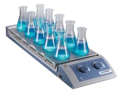 Biotang Inc MS-H-S10 Analog Magnetic Hotplate Stirrer 10-Channel, s/steel plate, multi-position stirrer with 10 position, speed range 0-1100 rpm, Temperature range: Ambient to 120deg.C ,single stirring position interval 90mm max 0.4L for each position.