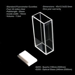 Azzota Corp 20mm Pathlength Standardfluorometer Cuvettes  7Ml - Pathlength 20mm - Inside Width 10mm  Volume 7.0Ml  Dimensions 45X12.5X22.5mm; Cover And Lid, Glass (340Nm-2500Nm)