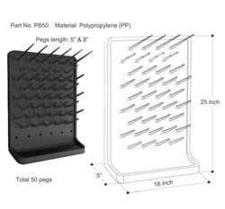 Azzota Corp&nbsp;White Pp (Polypropylene) Pegboard, Benchtop/Wall-Mount Laboratory Glassware Drying Rack With Pegs, 50 Tubes Hold, 25X18X5