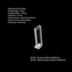 Azzota Corp 2mm Pathlength Standard Cuvette, Quartz, 0.7Ml, Quantity: Each