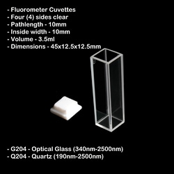 Azzota Corp 10mm Pathlength Standard Fluorometer Cuvettes  3.5Ml - Pathlength 10mm - Inside Width 10mm  Volume 3.5Ml  Dimensions 45X12.5X12.5mm; Quartz (190Nm-2500Nm)