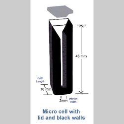 Azzota Corp 10mm Pathlength Microcuvettes  0.7Ml - Pathlength 10mm - Inside Width 2mm  Volume 0.7Ml  Dimensions 45X12.5X12.5mm; Cover And Black Walls, Glass (340Nm-2500Nm)