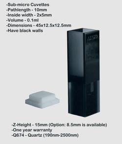 Azzota Corp 10mm Pathlength (0.1Ml) Sub-Micro Cuvette, Pathlength 10mm