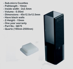 Azzota Corp 10mm Pathlength (0.05Ml) Sub-Micro Cuvette Pathlength - 10mm