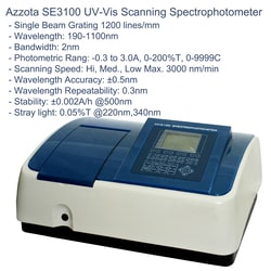 Azzota Corp Single Beam Scanning Uv-Vis Spectrophotometer, Wavelength 190-1100Nm,