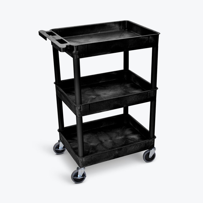 LUXOR Luxor 24"x18" three tub storage cart, black, Quantity Each of 1