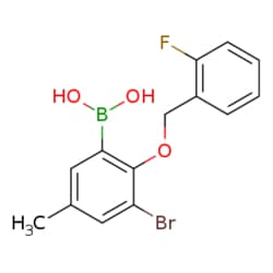 eMolecules​&nbsp;849062-18-6 | 3-Bromo-2-(2'-fluorobenzyloxy)-5-methylphenylboronic acid | Combi-Blocks | MFCD06798104 | 338.970 | C14H13BBrFO3 | 96.000 | Cc1cc(Br)c(OCc2ccccc2F)c(c1)B(O)O | 250mg | 117525522