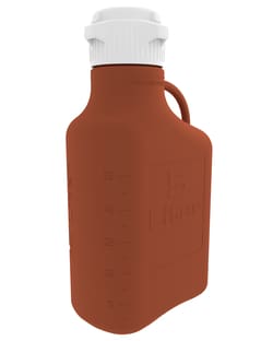 Foxx Life Sciences EZgrip 5L (1 Gal) Light Blocking Amber HDPE Space Saving Carboy with 83mm (83B) VersaCap and 6.9L Max Capacity, Large Pinched Handles
