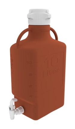 Foxx Life Sciences EZgrip 10L (2.5 Gal) Light Blocking Amber HDPE Space Saving Carboy with Leakproof Spigot, 83mm (83B) VersaCap and 13L Max Capacity, Large Pinched Handles