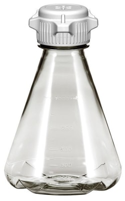 Foxx Life Sciences Sterile Vented Plastic Erlenmeyer Flasks for Cell Culture and Fermentation, 1L, Autoclavable Polycarbonate (PC), 53mm (53B) VersaCap with 0.2um PTFE Vent, Baffled Bottom