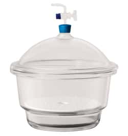Foxx Life Sciences Borosil® Glass Vacuum Desiccator with Porcelain Plate and Borosilicate Lid with Glass Stopcock and PTFE Spindle, Med. Small (MS), 200 mm Diameter, 1/EA