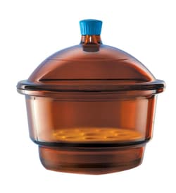 Foxx Life Sciences Borosil® Light Blocking Amber Glass Desiccator with Porcelain Plate and Borosilicate Lid with Plastic Knob, Small (S), 150 mm Diameter, 1/EA