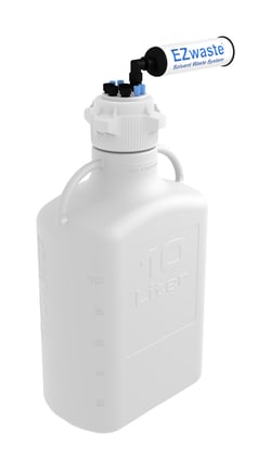 Foxx Life Sciences EZwaste HPLC Solvent Waste System, 10L Heavy Duty Reusable Carboy, 83mm (83B) VersaCap with Four (4x) Ports for 1/8 Inch O.D. Tubing; Four (4x) Ports for 1/4 Inch O.D. Tubing