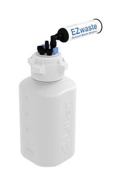 Foxx Life Sciences EZwaste HPLC Solvent Waste System, 4L Heavy Duty Reusable Bottle, 83mm (83B) VersaCap with Four (4x) Ports for 1/16 Inch O.D. Tubing; One (1x) Port for 1/4 Inch O.D. Tubing; Three (3x) Hose Barb Ports for 1/4 or 3/8 Inch I.D. Tubing