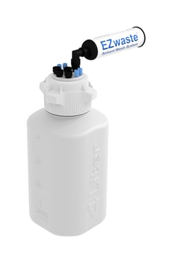 Foxx Life Sciences EZwaste HPLC Solvent Waste System, 4L Heavy Duty Reusable Bottle, 83mm (83B) VersaCap with Four (4x) Ports for 1/8 Inch O.D. Tubing; Four (4x) Ports for 1/4 Inch O.D. Tubing