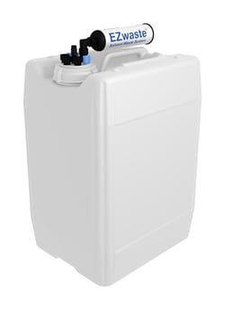 Foxx Life Sciences EZwaste HPLC Solvent Waste System, 20L (5 Gal) UN/DOT-Rated Disposable Container, 70mm VersaCap with Four (4x) Ports for 1/8 Inch O.D. Tubing; Three (3x) Ports for 1/4 Inch O.D. Tubing; One (1x) Hose Barb Port for 1/4 or 3/8 Inch ID Tubing