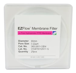 Foxx Life Sciences EZFlow Hydrophobic PTFE Membrane Filters, 0.22um, 90mm Diameter Filter Discs, 25/PK
